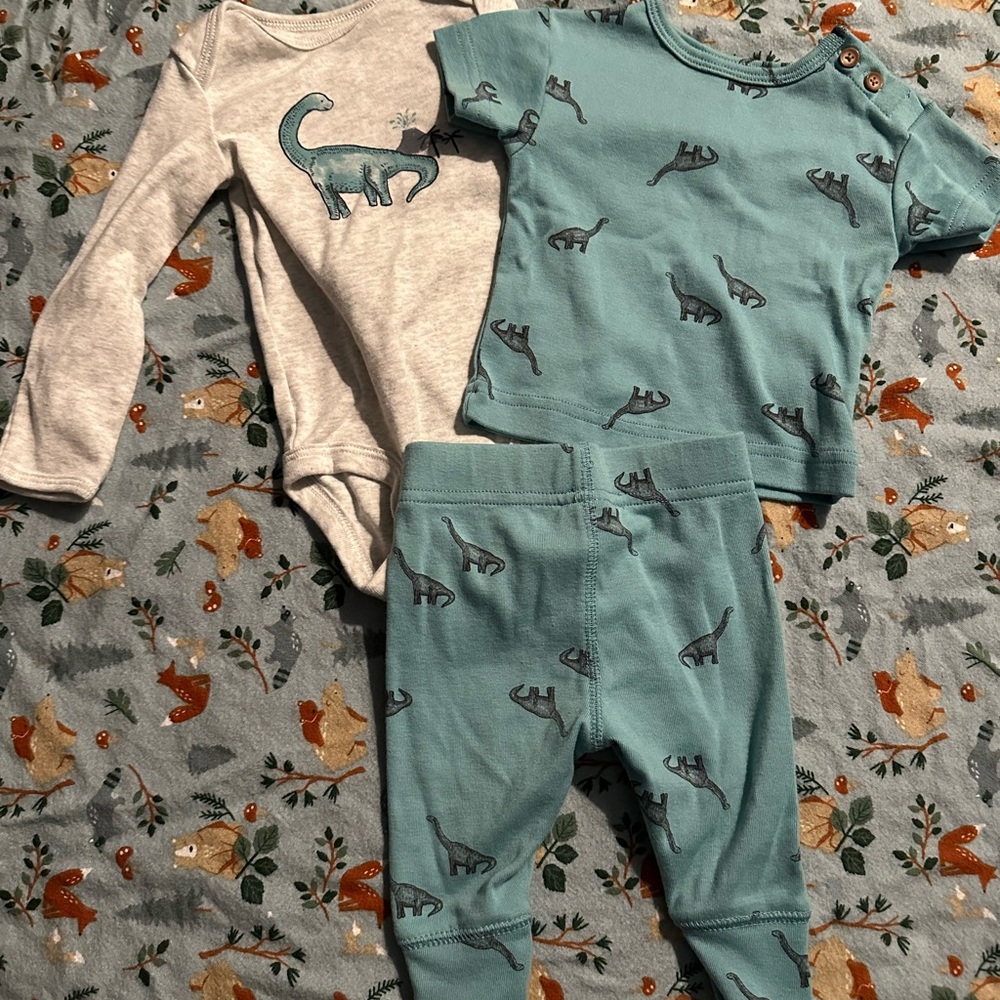 Dinosaur Baby Outfit Set in Teal and Gray